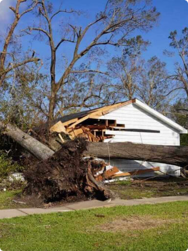 House with damage from a storm
